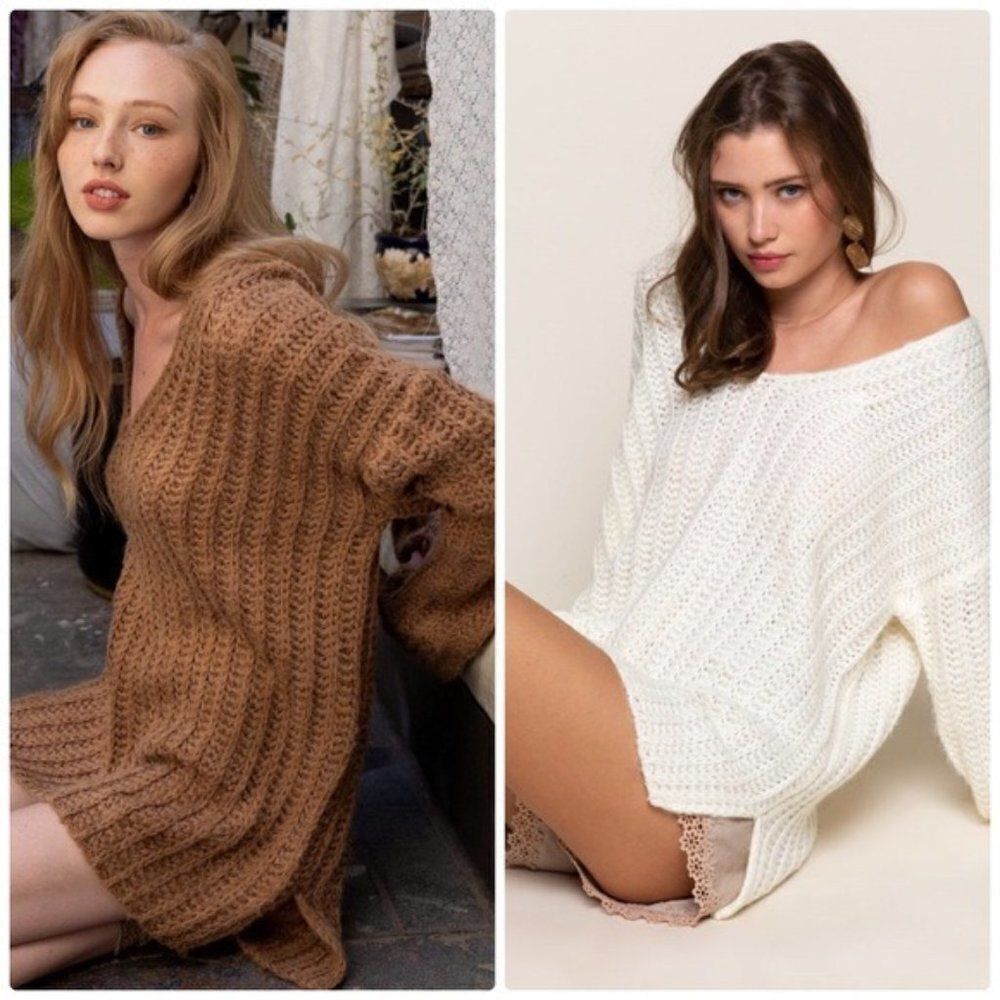 𝅺OVERSIZED Chunky Knit V-Neck Sweater